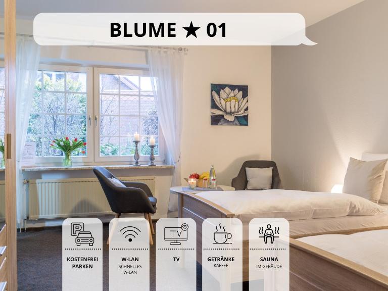 Blumenvilla 1 mit begehbarer Dusche, Sauna und Garten - B&B Schneverdingen