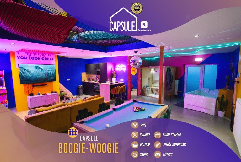 Capsule Boogie-Woogie - JACUZZI - SAUNA - BILLARD - JEUX - ECRAN GÉANT - FILET SUSPENDU - NETFLIX - B&B La Louvière