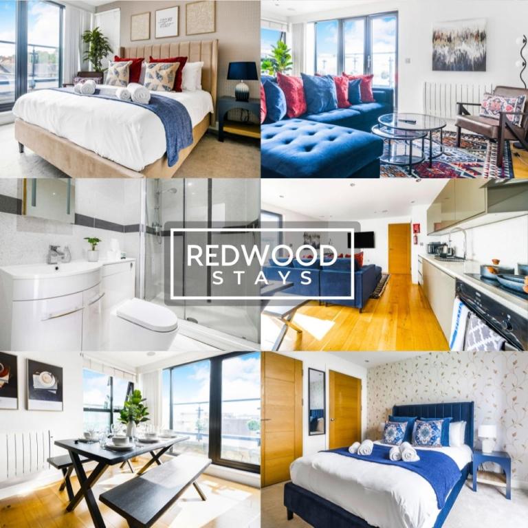 Penthouse Serviced Apartment in Camberley Town Centre with Free Parking, Free WiFi, Lift and Balcony Access By Redwood Stays - B&B Camberley