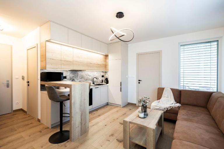 ALURE RESIDENCES 9 & 24h self check-in, private parking in front of the apartment building included, new building, terrace, the apartment building has its own park with a lake and outdoor fitness, children's playground, CITY CENTER - B&B Banská Bystrica