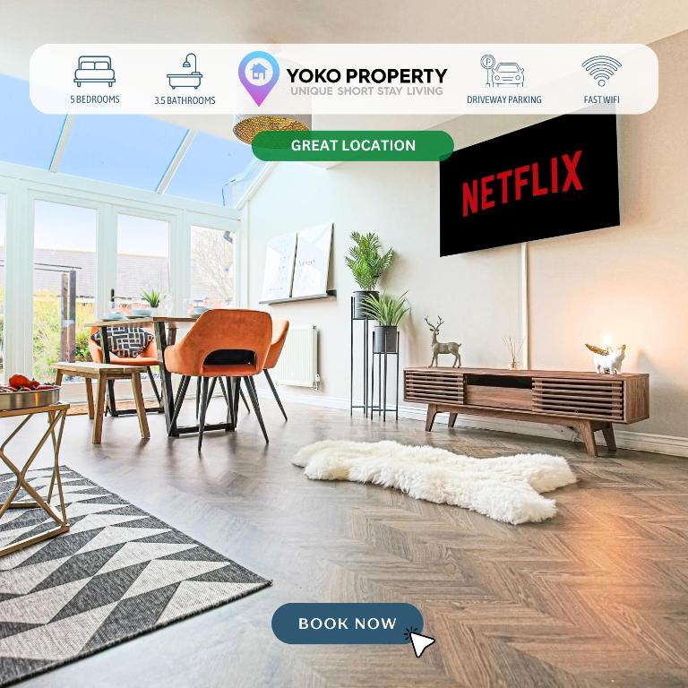 Luxury 5 Bedroom 3 Bathroom House - Smart TVs with Sky and Netflix, Super Fast WiFi, Free Parking by Yoko Property - B&B Milton Keynes