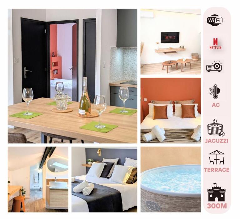 151 - Terrasse & Jacuzzi, Rue Trivalle, Pied de la cité de Carcassonne - Climatisation, Netflix, Fibre - Ferienwohnung Carcassonne