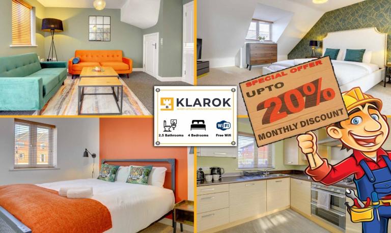 LARGE 4 Bedroom Semi-Detached House Sleeps 7 By Klarok Short Lets & Serviced Accommodation - B&B Peterborough