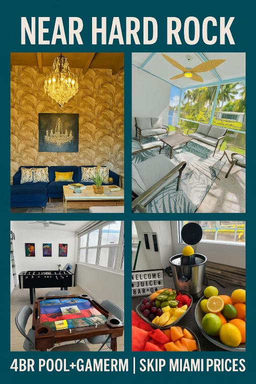 4bdrm Waterfront salt water Pool home with Outdoor theater Game Rm Make up vanities in every room Perfect for Game days and concerts trips to Miami Hard rock stadium and hotel 15 mins away - B&B Miramar