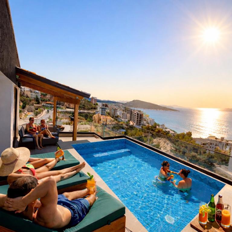 Coastal Retreat Paradise and Sunset View from the private pool - B&B Saranda