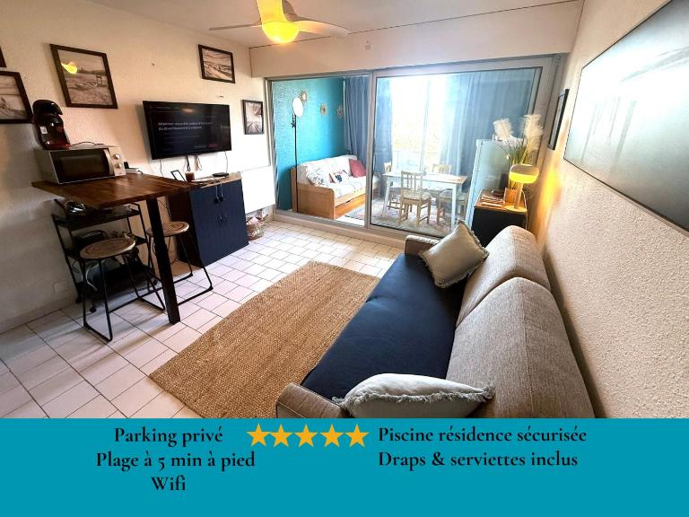 Appart Grande motte Quartier Couchant - Parking - Balcon- Piscine - Plage 300m - B&B La Grande-Motte
