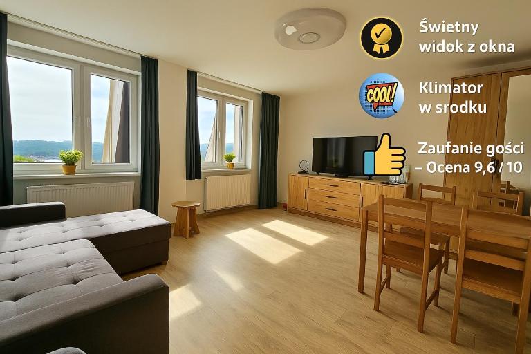 Słoneczny Apartament Panorama 5 7 z Widokiem na Jezioro i Góry - B&B Polańczyk