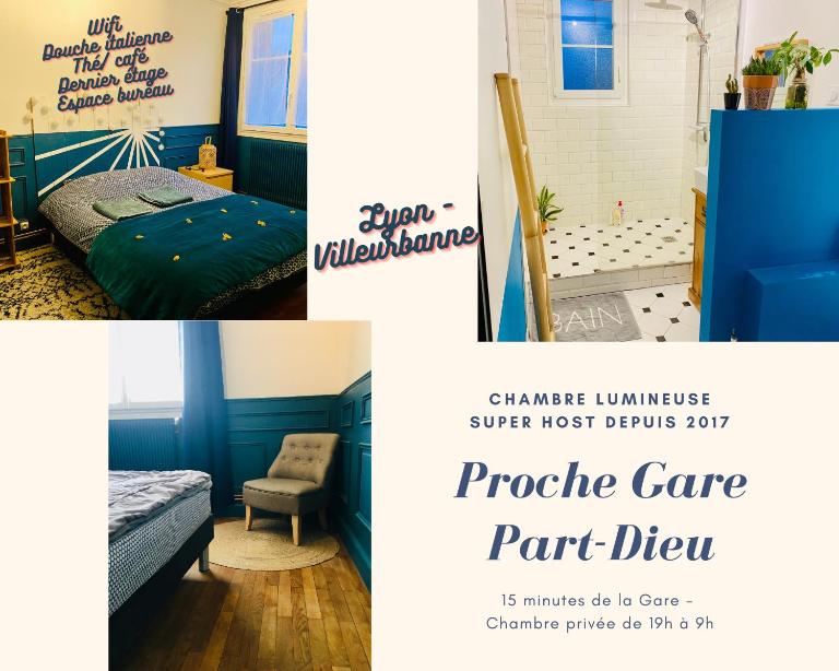 Lumineuse chambre proche Gare de Lyon - B&B Villeurbanne
