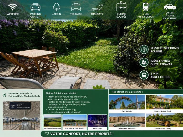Cozy Family House - Garden & Parking - Near Paris - Bed and Breakfast Cergy