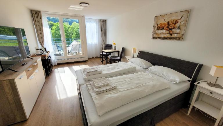 Modernes Zimmer mit Balkon und Bergblick - Ferienwohnung Bad Urach