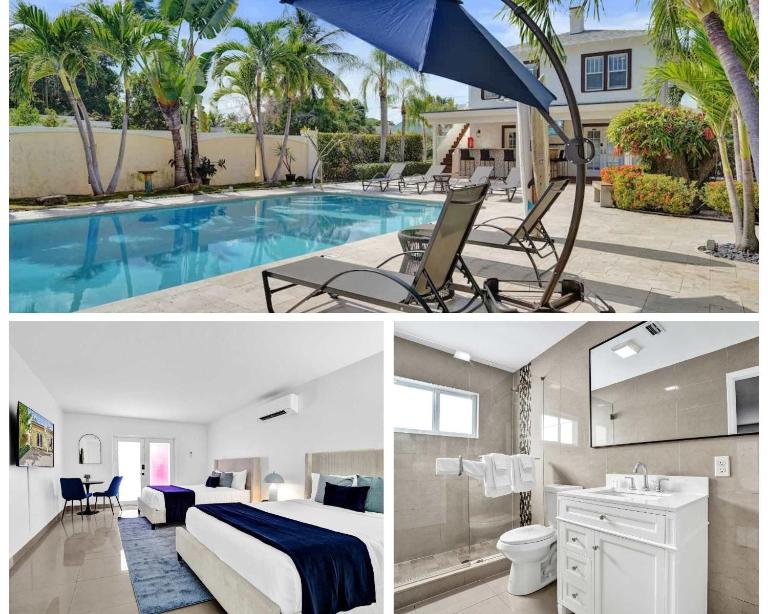 Modern Suite w Patio & Pool 2 Queen Beds - Bed and Breakfast Lake Worth Beach