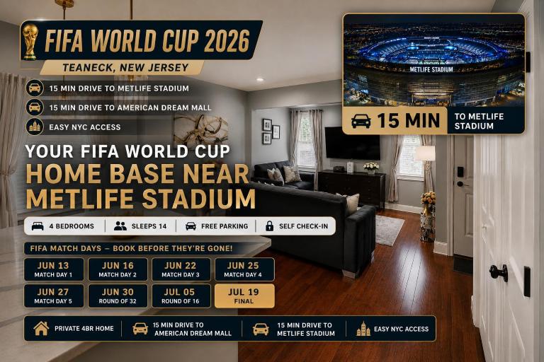 FIFA 2K26 WC 15 Mins to MetLife Stadium with NYC Access - B&B Teaneck