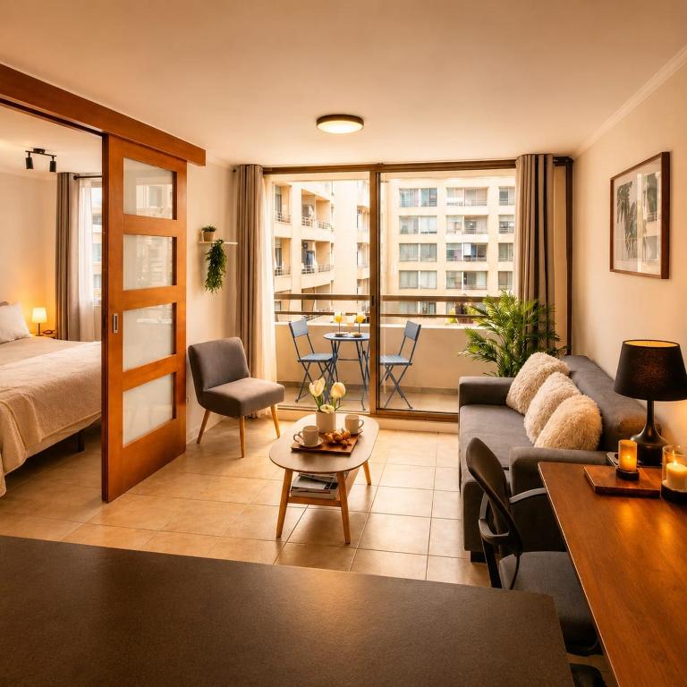 Depto con balcón y vista -Luminoso -Full equipado -A pasos del metro -Santiago centro - Ferienwohnung Santiago