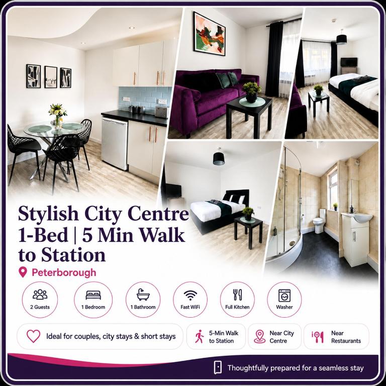 Stylish City Centre 1-Bed 5 Min Walk to Station - B&B Peterborough