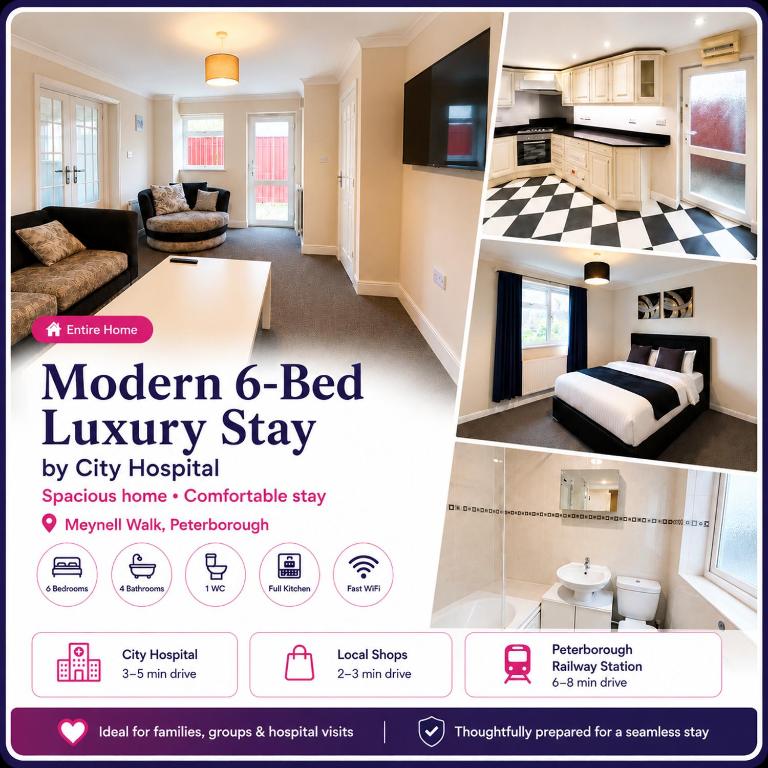 Modern 6-Bed Luxury Stay by City Hospital - B&B Peterborough