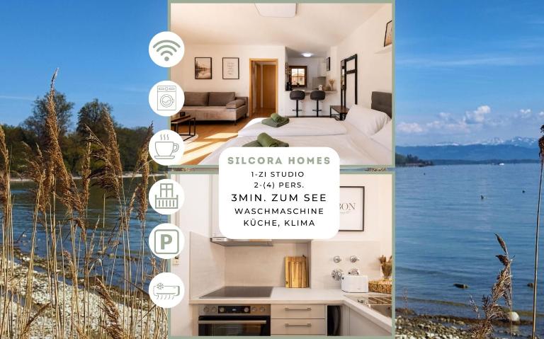 SILCORA Seezeit Studio -3 Min zum See -klimatisiert -Balkon -Parken -ankommen und wohlfühlen - B&B Friedrichshafen