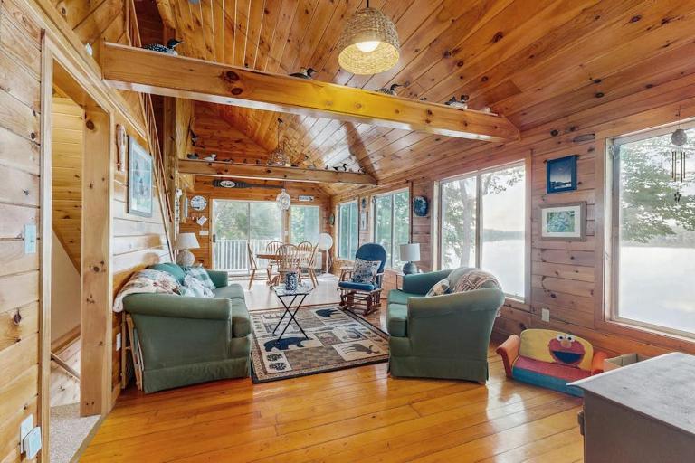 Peaceful Lakefront Escape with Outdoor Dining, Beach Access, Deck & Firepit - B&B Otis
