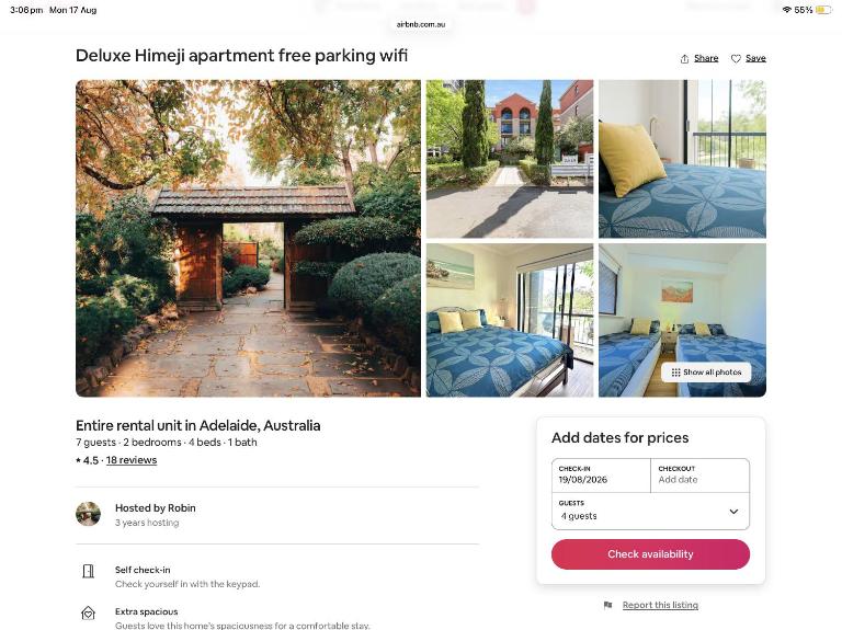 Deluxe Himeji Apartment 2 Bedrooms A I R BNB Apartment Free Parking and WIFI - Bed and Breakfast Adelaide