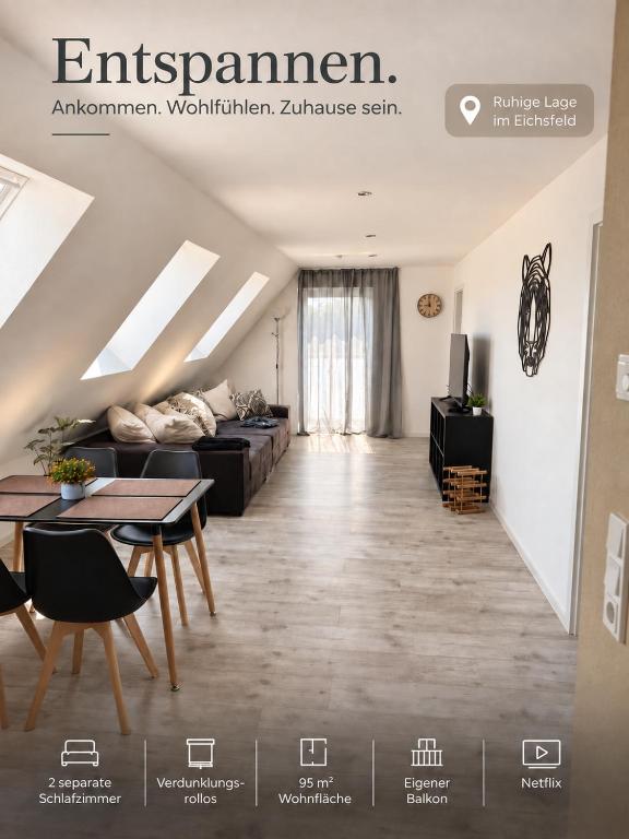 CLUBHAUS 6 - Dachwohnung mit 2 Schlafzimmern, Balkon & Netflix - B&B Worbis