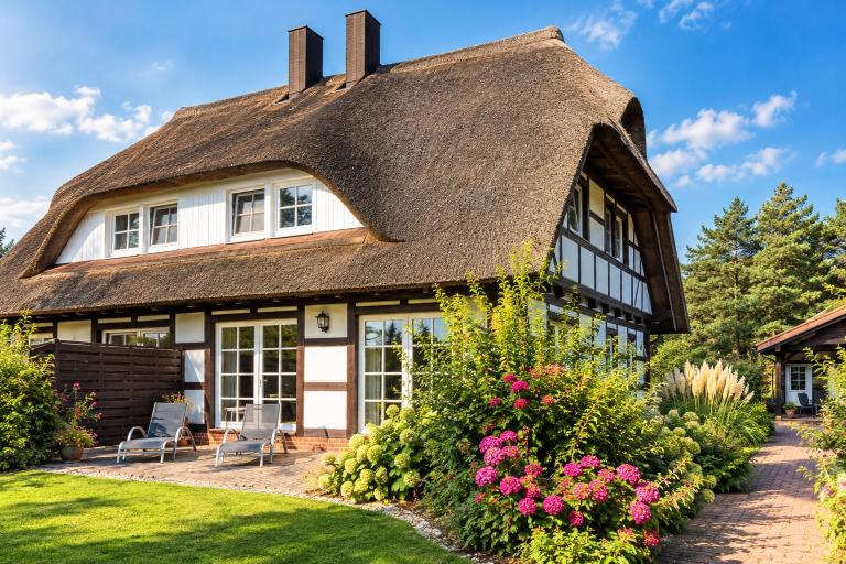 Reethus-am-Hafen Reetdachhaus Westbrise mit Garten und Blick aufs Wasser - B&B Rankwitz