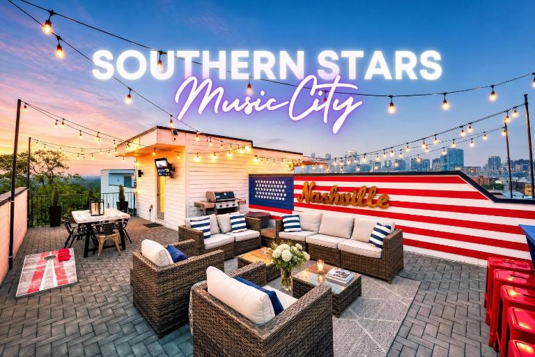 Rooftop Deck & Shuffleboard BBQ Near Downtown - B&B Nashville