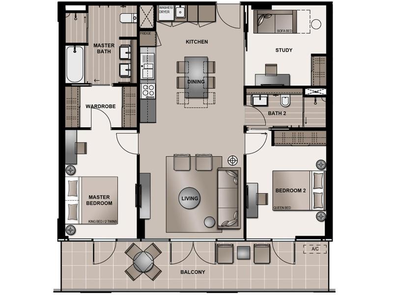 Two-Bedroom Suite with Study/Bedroom - Wilkinson image 2