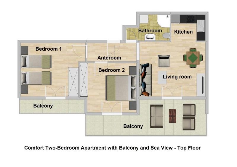  Comfort Two-Bedroom Apartment with Balcony and Sea View image 2