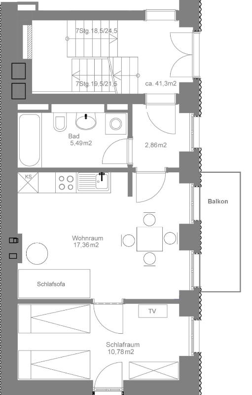 One-Bedroom Apartment with open kitchen and balcony (41 m2) image 3