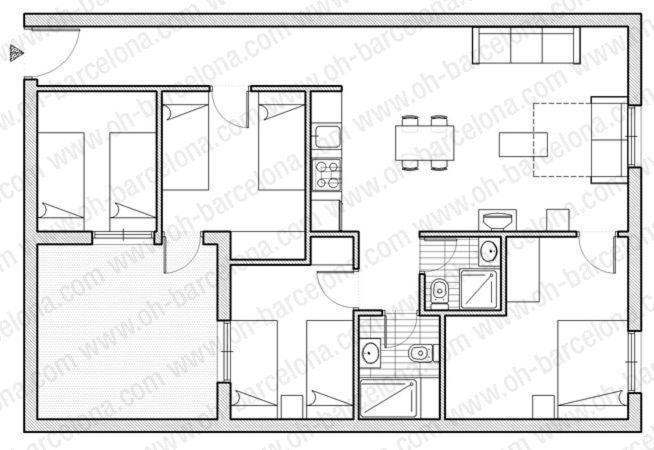 Four-Bedroom Apartment with 2 bathroom image 2