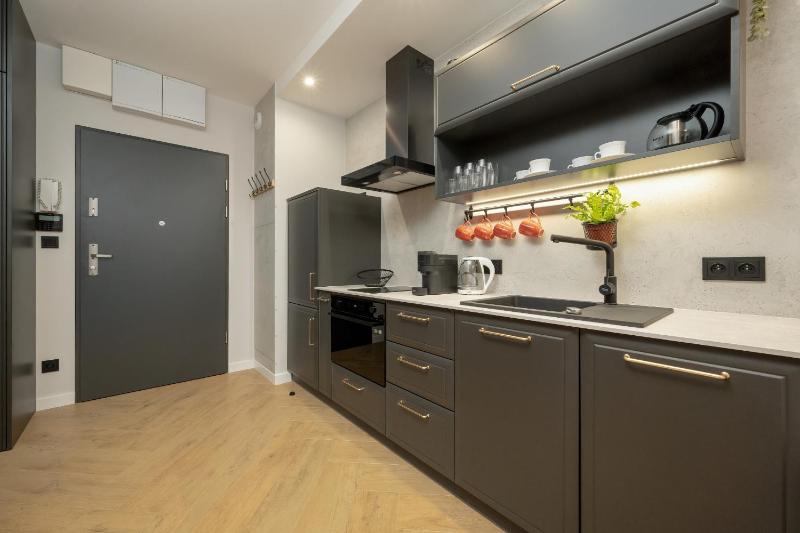 Black and Beige Apartment with Balcony and Parking in Wrocław by Noclegi Renters - image 11