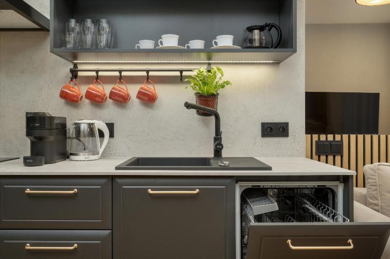 Black and Beige Apartment with Balcony and Parking in Wrocław by Noclegi Renters - image 16