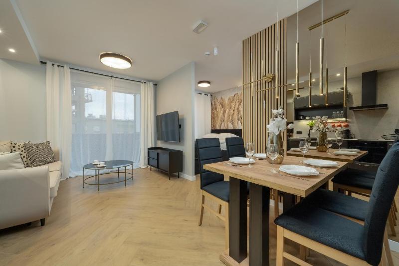 Black and Beige Apartment with Balcony and Parking in Wrocław by Noclegi Renters - image 6