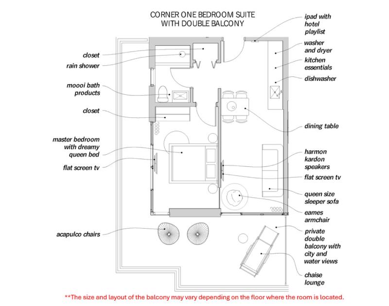 Corner One- Bedroom Suite with Kitchenette and Double Balcony image 2