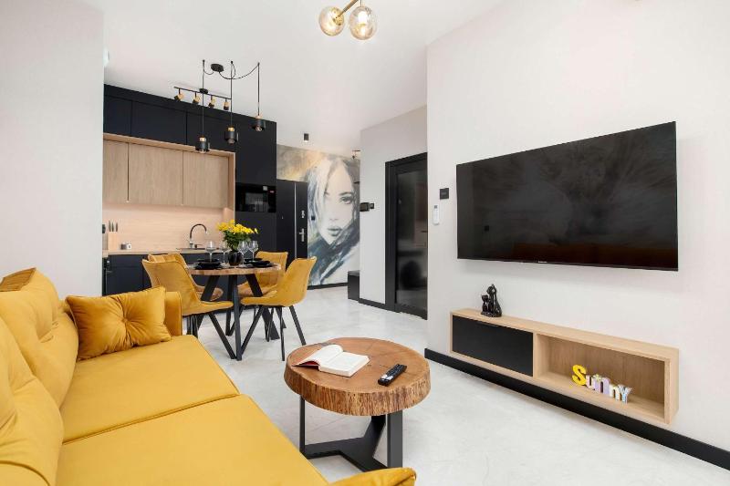 Black and Yellow Apartment in Rzeszów Close to the River with Air Conditioned Living Room by Noclegi Renters - image 14