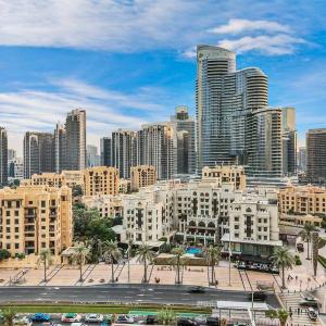 Walk to Burj Khalifa from this 2BR with Skyline Balcony View