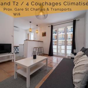 Appartement climatisé avec parking 4 couchages à 5min à pieds de la gare ST Charles