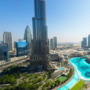 GRANDE SIGNATURE with a direct Burj Khalifa view and Private Fountain Show at high floor with DXB AIRPORT VIP Shuttle option for 6 guests