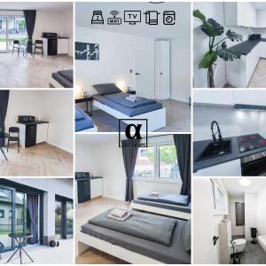 ALFA Stuttgart Doppelzimmer mit Teeküche und Terrasse Porsche Bosch l Gemeinschaftsbad WIFI SmartTV l Double room with kitchenette and terrace l shared bathroom BS21A5