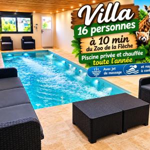 Villa piscine/spa privé intérieur 33° ZOO DE LA FLECHE 24h DU MANS