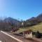 Mountain lodging with fireplace and mountain view