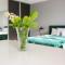 Green bed by the pine forest