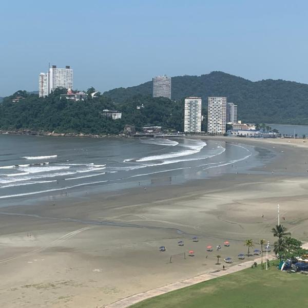 São Vicente Itararé prédio frente mar apto fundo vista parcial