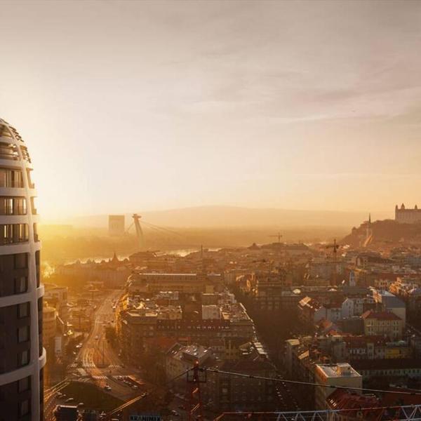 Castle view and city skyline view, Sky Park residence, Bratislava