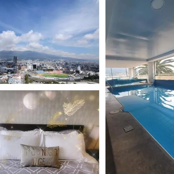 500 Excelente Vista ciudad Quito,parque, piscina,balcón,sauna,tranquilo encantador seguridad 24-7，位于基多的酒店