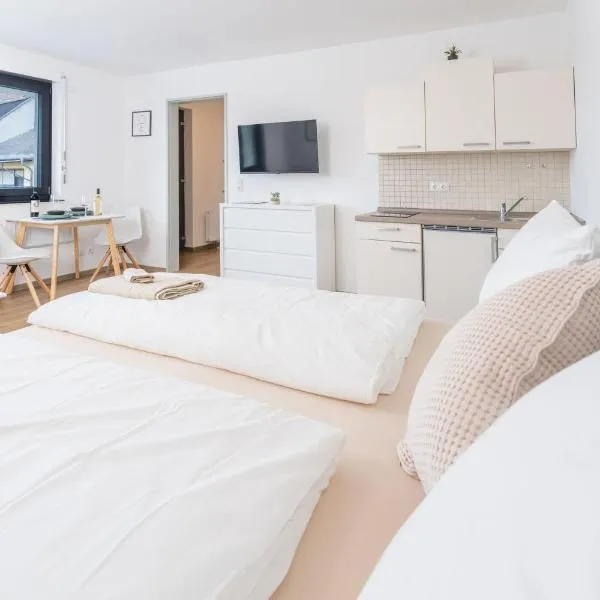 Modernes Studio-Apartment mit Balkon und privatem Stellplatz für bis zu 4 Personen nur wenige Minuten von der Innenstadt & Mosel entfernt, hotel in Koblenz
