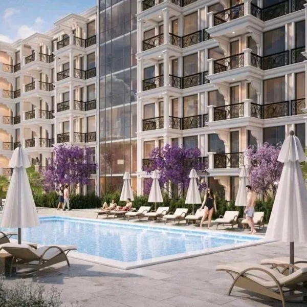Premium Ferienwohnung SWETI WLAS Polarstar Beach Luxury Apartment 150 m zum Strand Pool 3 Balkone Meeresblick Google TV bis zu 6 Personen, hotel in Sveti Vlas