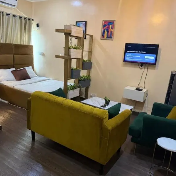 Cozy studio unit in lekki phase 1 - Kitchen, 24-7 light, wifi, Netflix，位于拉各斯的酒店