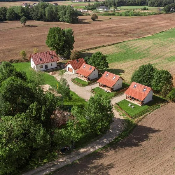 Ostoja Lemany - domki na Kaszubach, sauna, balia-jacuzzi, plac zabaw, tyrolka , dwa boiska, miejsce na ognisko, grill gazowy、Lemanyのホテル