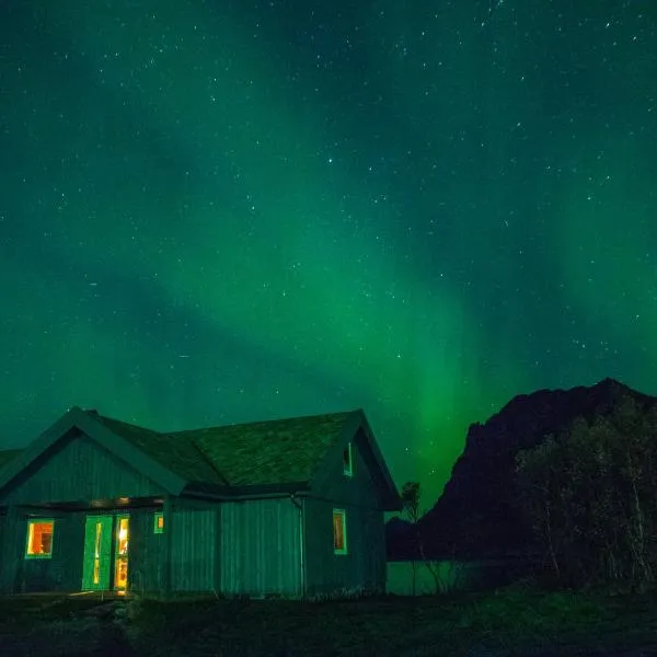 See Lofoten mountains midnight sun and nothern lights in Steigen, hotel in Steigen