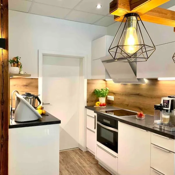 FeWo im Chalet Style mit Kamin und Wärmekabine, hotel in Geyer